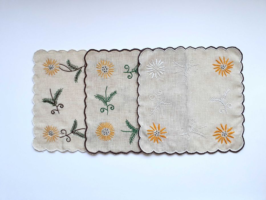 3 Serwetki haftowane Vintage PRL