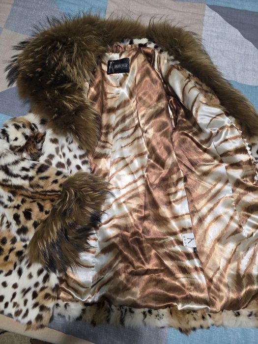 Леопардовий Полушубок з натурального хутра, розмір S-M
