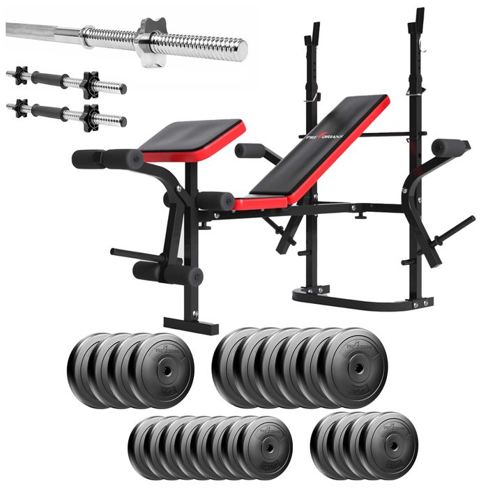 Zestaw do ćwiczeń 132kg z ławką treningową gryf prosty gryfy do hantli