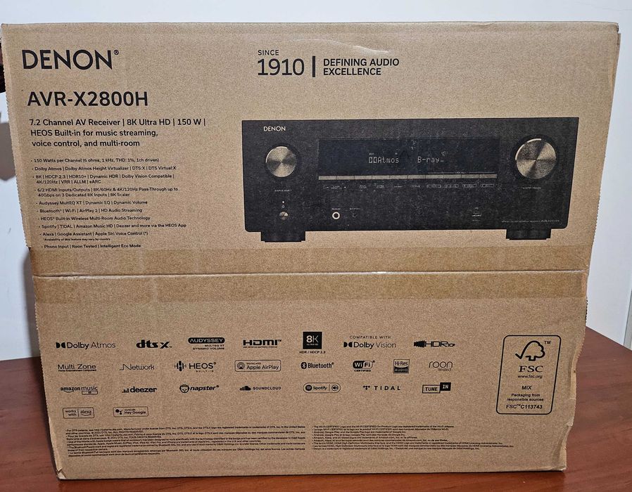 Denon AVR-X2800H, 7.2 Canais, 8K Dolby Vision, 8x HDMI, Dolby Atmos
