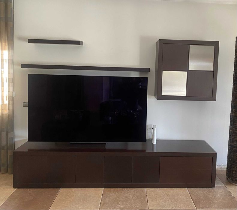 Conjunto Móvel de TV  + Cubo Suspenso e Prateleiras (Wengé/Inox)