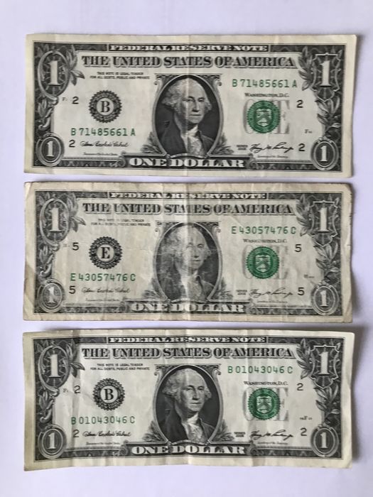Банкноты 1 доллар (one dollar) США 2006, 2009, 2013