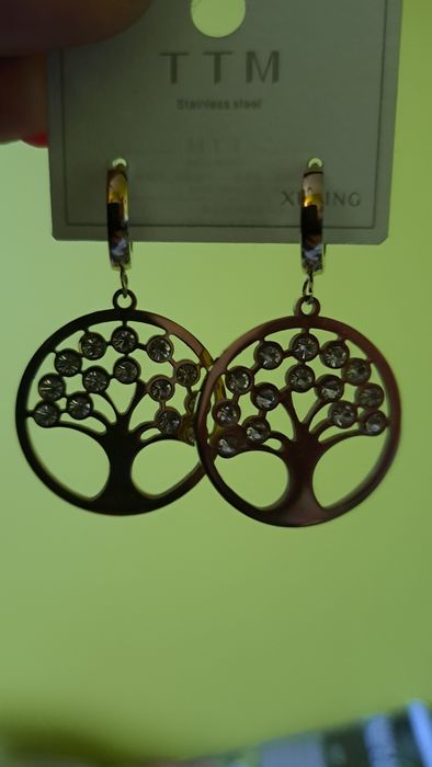 NOWE piękne kolczyki drzewko szczęścia cyrkonie stal chirurgiczna