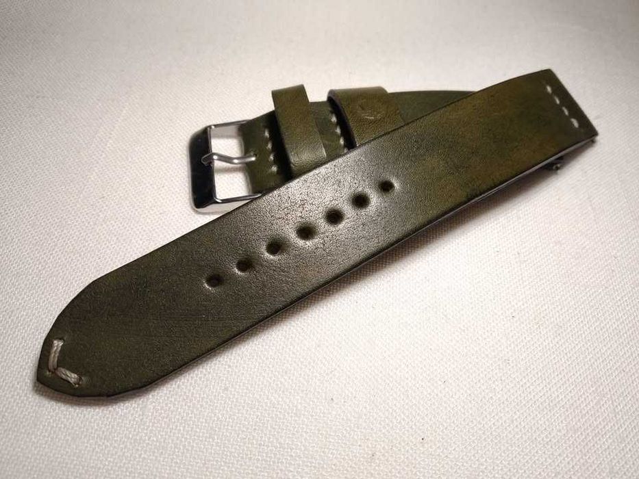 Skórzany pasek do zegarka 20 / 20 mm - skóra juchtowa ,kolor oliwkowy