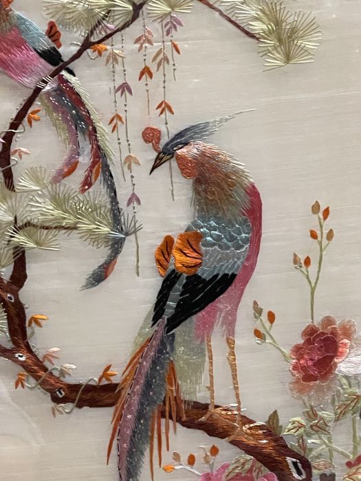 Quadro Bordado antigo em seda, Chinês oriental