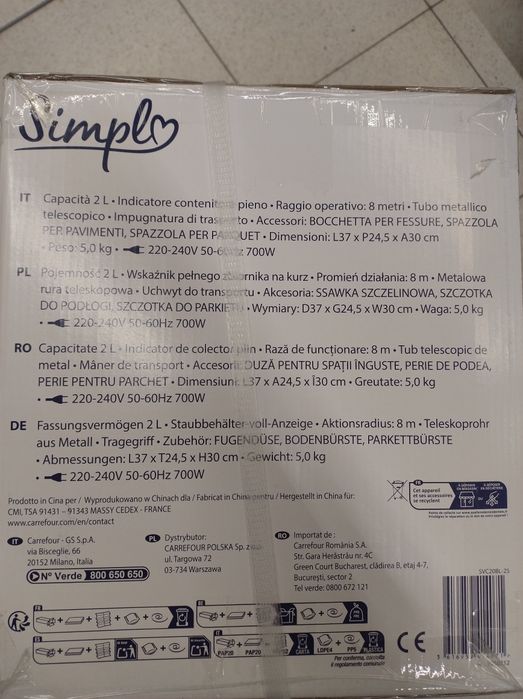 Odkurzacz workowy Simply nowy