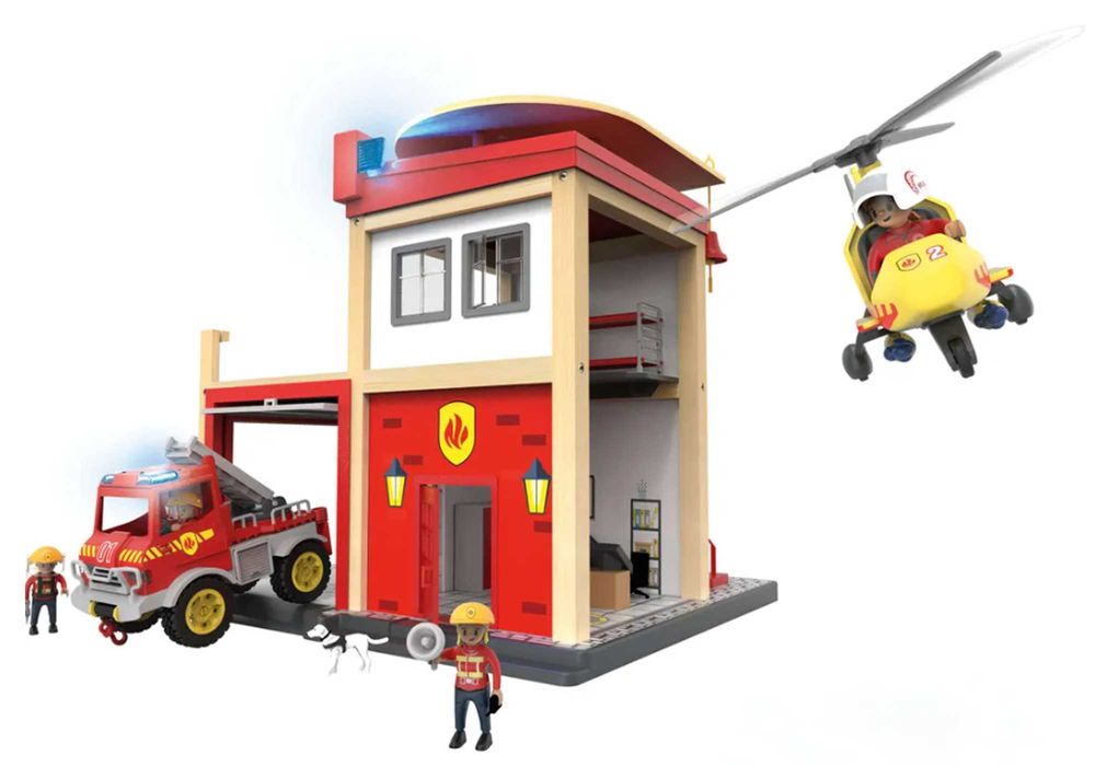 REMIZA STRAŻ pożarna wóz strażacki helikopter akcesor dźwięki LED DEMO