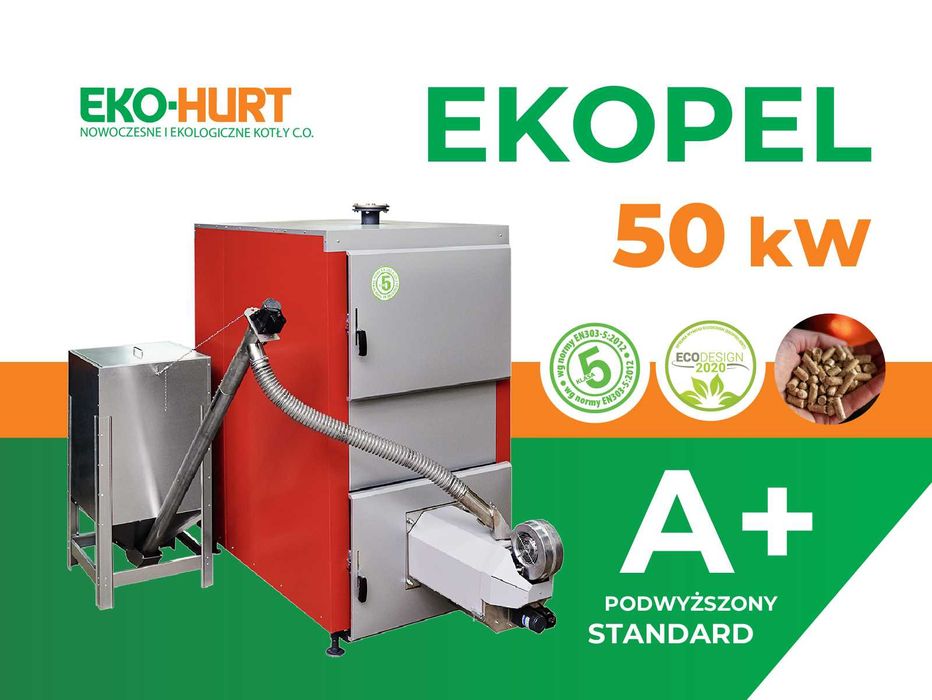 Kocioł z podajnikiem na pellet EKOPEL o mocy 50kW A+ 5 klasa ECODESIGN