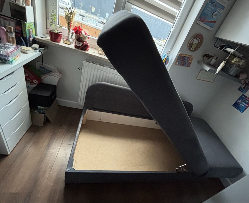 Łóżko tapicerowane 80x200_regulowany zagłówek_pojemnik na pościel