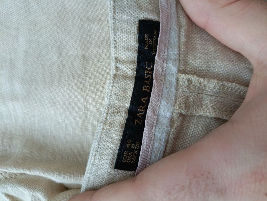 Lniane spodnie Zara Basic 100% len beżowe rozmiar L