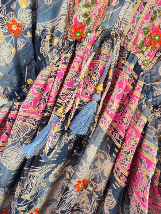 Boho haftowana sukienka jedwab maxi na lato M L XL