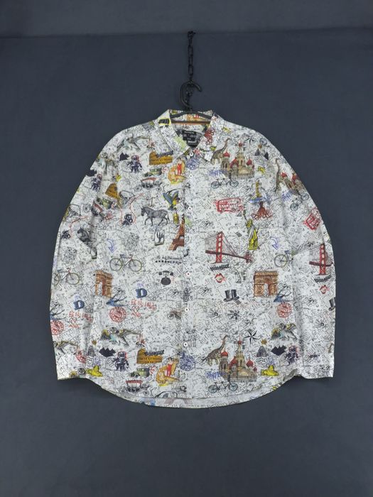 Desigual koszula wzorzysta print mapa grafika slim XL monogram