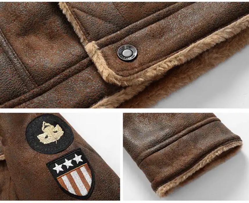 Męska kurtka zimowa pilotka kożuszek skórzana army styl wojskowa