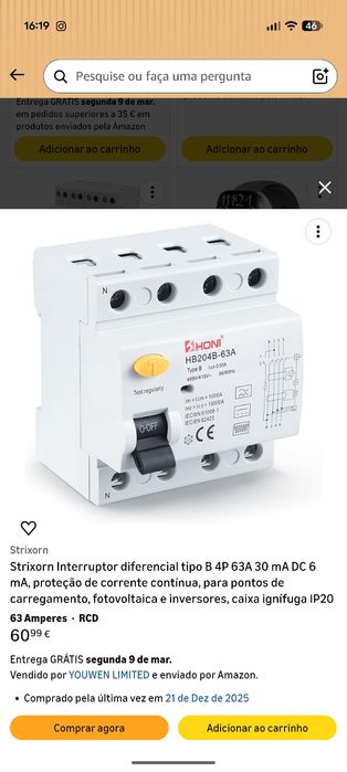 Interruptor diferencial tipo B 4P 63A 30 mA DC 6 mA