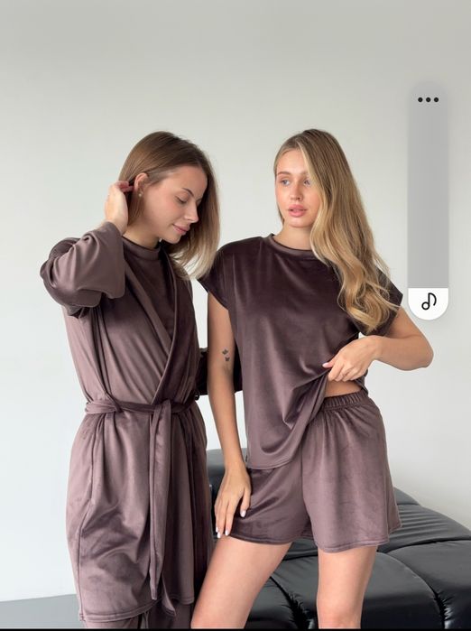 Жіноча піжама 4ка набір 4 в 1 для дому комплект + халат велюр  плюш