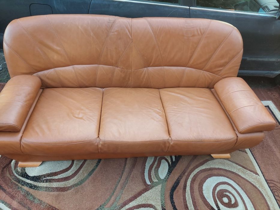 Kanapa ekoskora skórzana brazowa sofa panele podłogowe