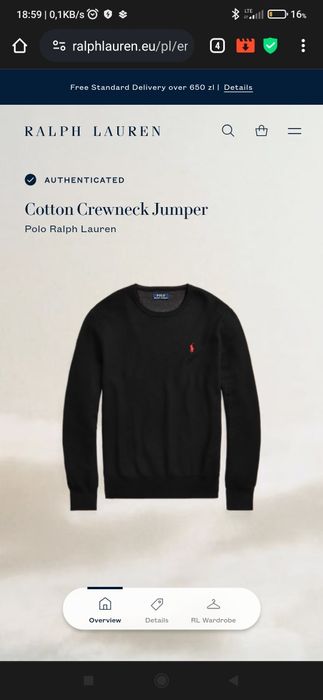 Sweter Ralph Lauren crewneck czarny  z długim  rękawem z  kolekcji l