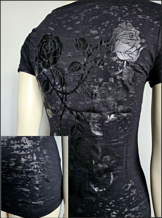 2x Koszulka t-shirt bluzka goth gothic S z dekoltem V burnout velvet