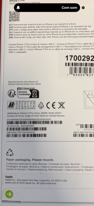 Iphone 17 Pro 256GB silver selado !