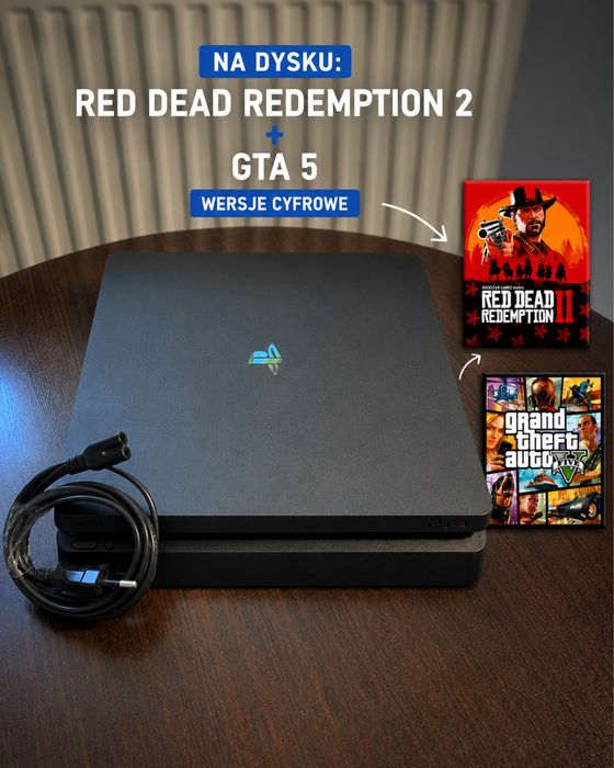 Konsola PS4 + RDR 2 | GTA 5 | Kabel zasilający