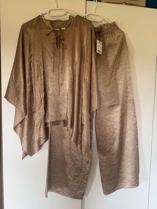 Zara komplet elegancki beżowy acetat