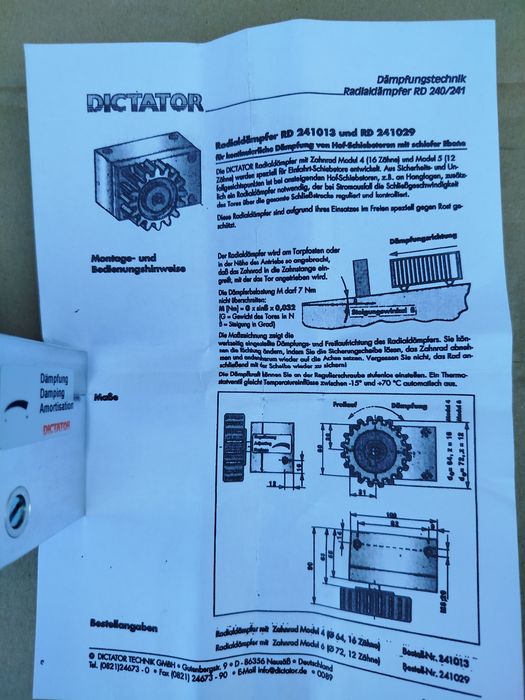 Hamulec hydrauliczny bramy przesuwne spowalniacz moduł DICTATOR NOWY