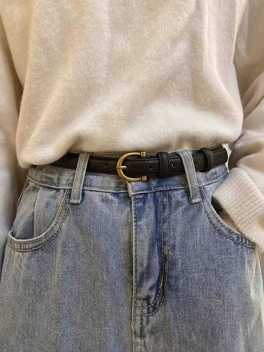 Чорний вузький ремінь під джинси 105 см