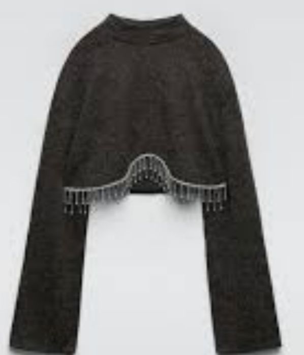 Топ короткий, дівчачій , з камінцями  сірого кольоу в шерстяній тканин