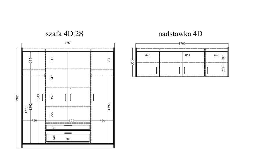 Duża Szafa Garderoba 400cm Nadstawki Biała / SONOMA / LEFKAS