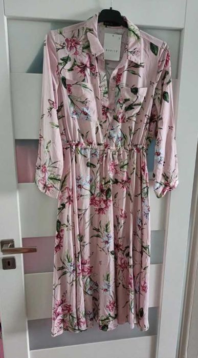 Mohito rozowa midi sukienka w kwiaty florak print blog L