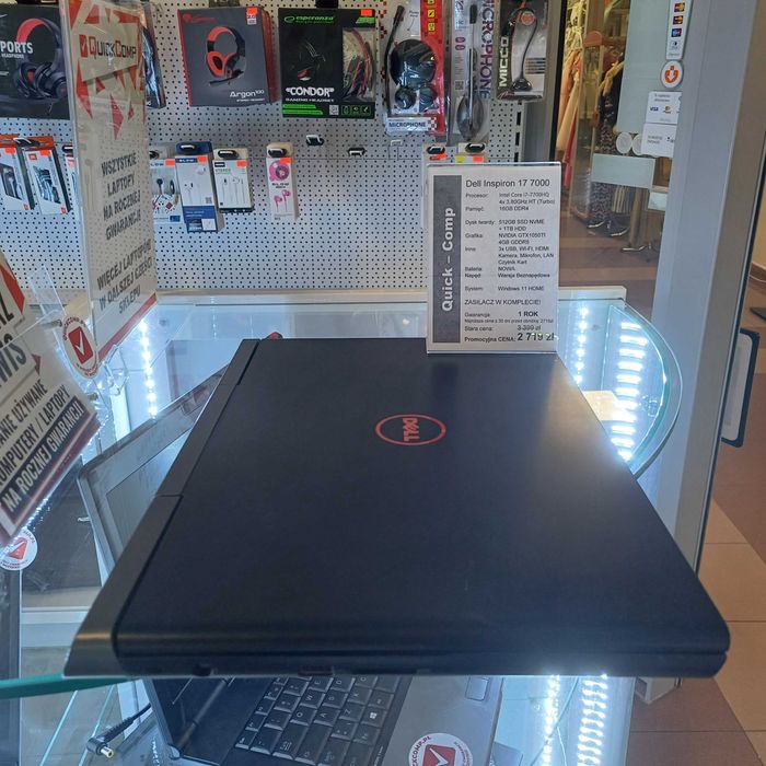Laptop Gamingowy Dell 17 7000 i7-7700HQ / 16GB DDR4 / GTX1050TI 4GB