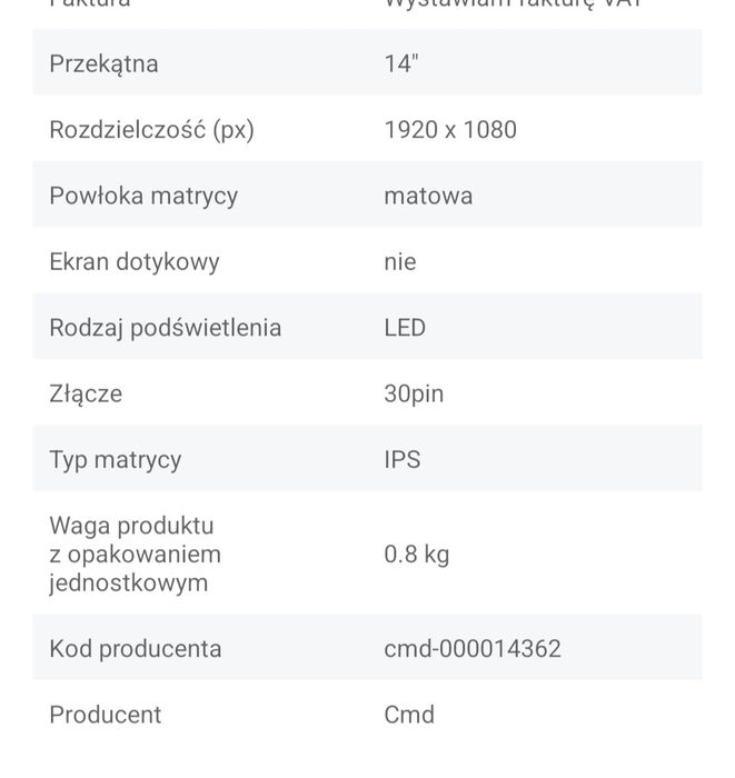 Matryca do laptopa Lenovo IPS DO N140HCA-EAB N140HCE-EAA