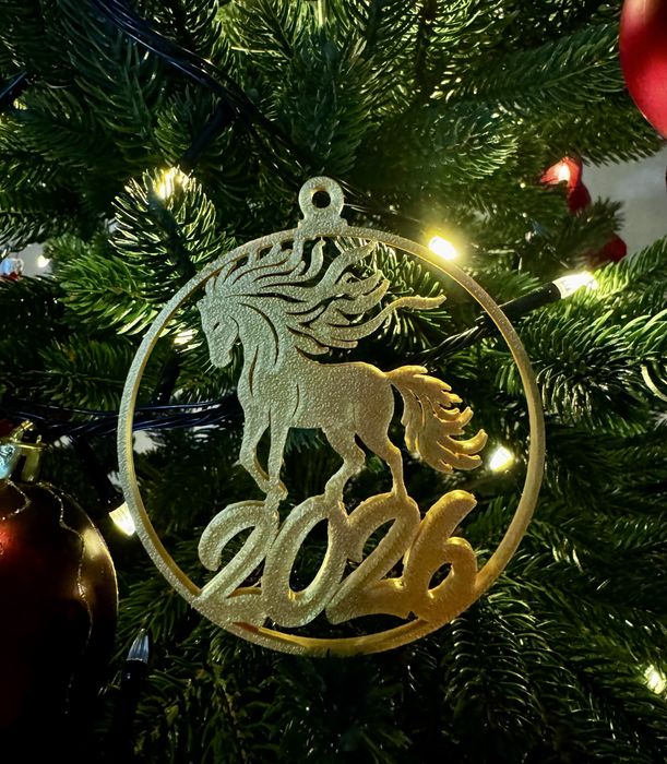 Новорічний декор -  прикраса на ялинку - «Вогняний золотий кінь 2026»