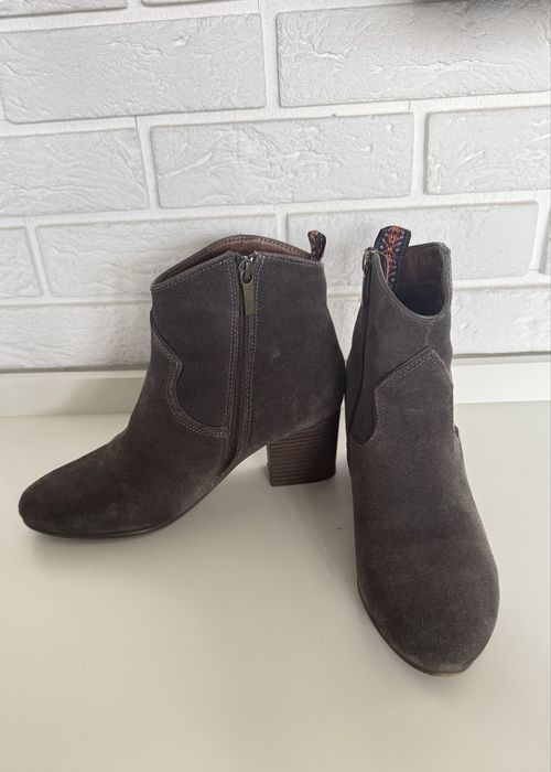 Tamaris botki kozaki brązowe zamszowe na obcasie