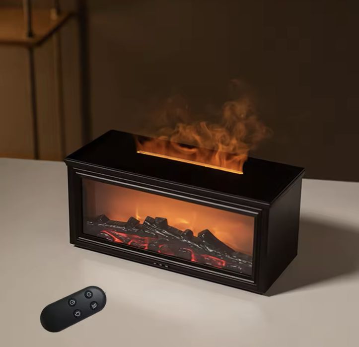 Зволожувач повітря з імітацією вогню каміна, аромадифузор, LED-полум’я