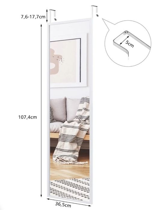 Lustro do zawieszenia na ścianę lub drzwi białe 107cm