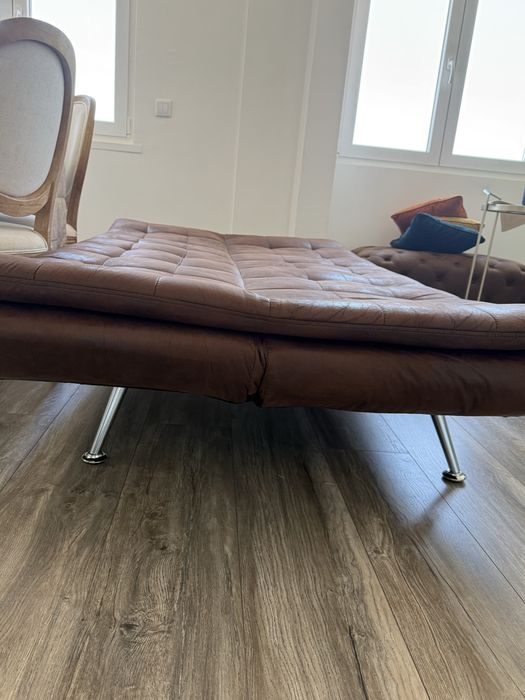 Sofá-Cama de 3 Lugares em Pele Sintética Castanha (Estilo Vintage)