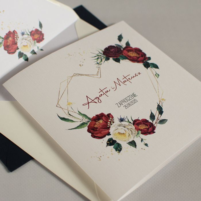 Zaproszenie na ślub serce, złoto 162N