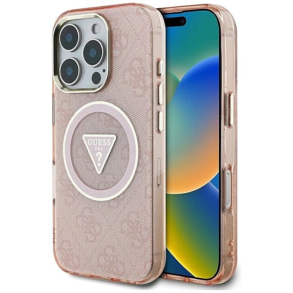 Etui Guess IML Metal Glitter 4G Circle Triangle MagSafe na iPhone 16 P