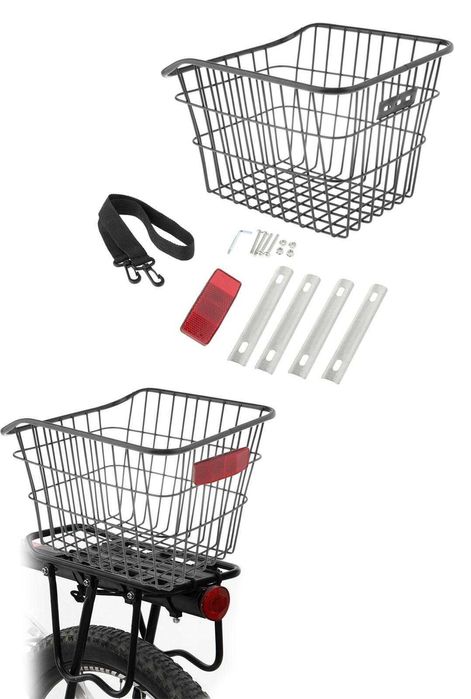 Kosz na bagażnik rowerowy duży mocny koszyk na rower metalowy odblask