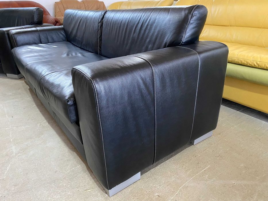 Шкіряний розкладний диван+крісло з натуральноі шкіри