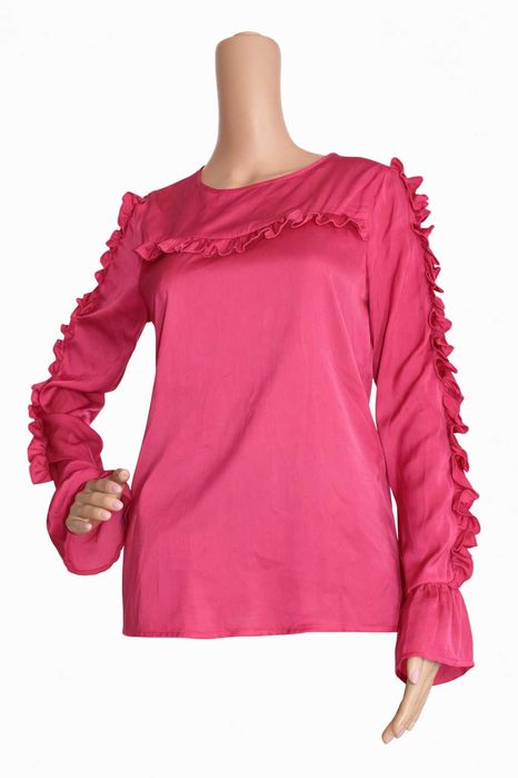 Bluzka damska różowa falbany elegancka rękaw Only 34