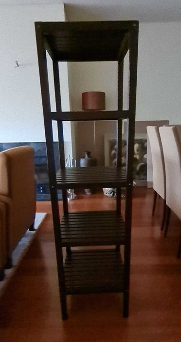 estante escritorio em madeira escura