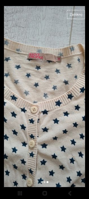 Sweterek na guziki Saint Tropez S, sweter, biały granatowy gwiazdki ka