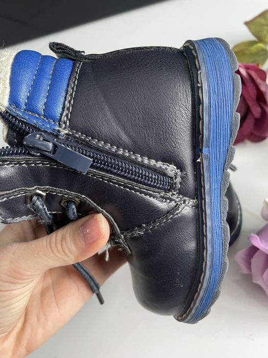 Buty kozaki na zimę zimowe śniegowce polarek w środku 22 granatowe