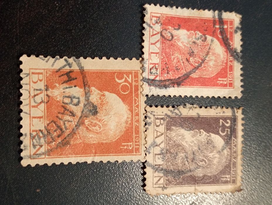 3 selos Pfennig Alemanha 1911 - Principe Regente Luitpold - Baviera