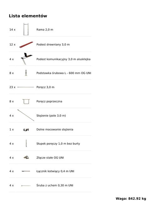 Rusztowanie szczytowe 9 x 10,2 m Ramy stalowe 2m podest drewniany 3m