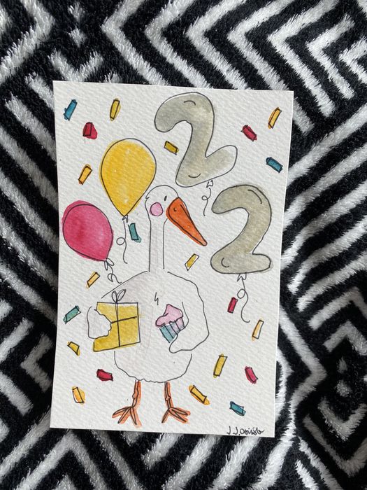 Kartka okolicznościowa urodzinowa 22 urodziny gęś kaczka balony