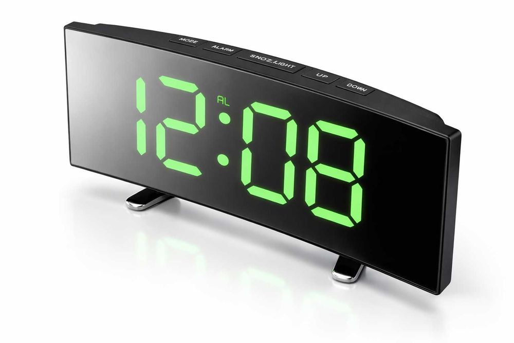 Настольные LED часы с будильником и зелёной подсветкой, зеркальные