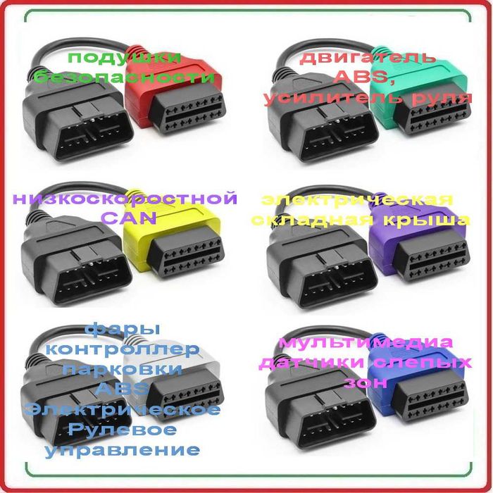 Авто переходники FCA Chrysler/Jeep/Dodge/Fiat/Alfa Romeo/LANCIA 12 + 8 или НАБОР из 6 шт на OBD2